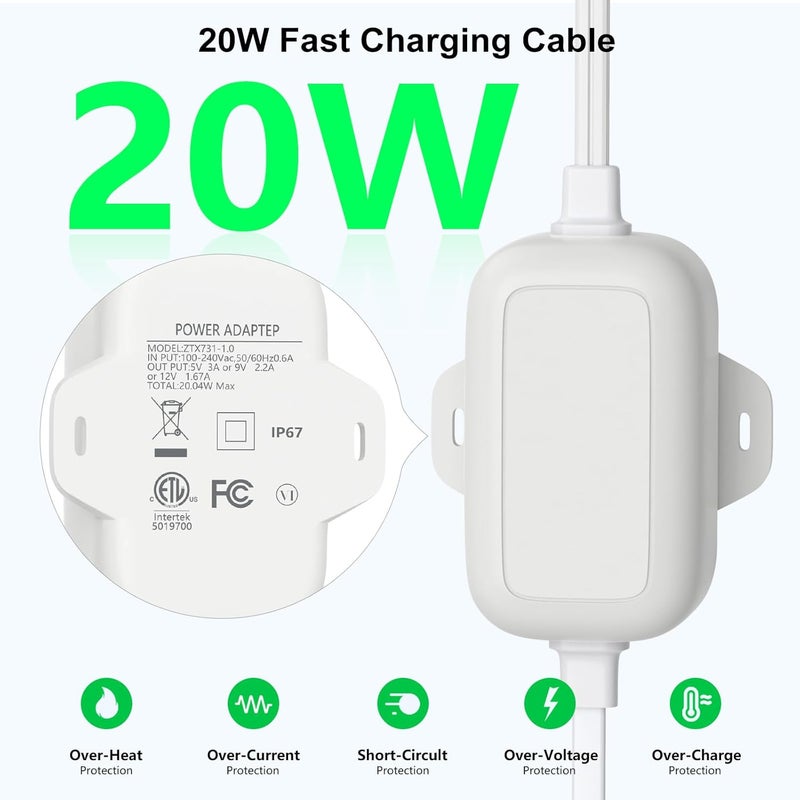 ALERTCAM 30ft Power Adapter Compatible with Spotlight Cam Plus/Pro (Battery), Long Flat and Weather Resistant Extension Power Cord for Security Camera, White - Image 3